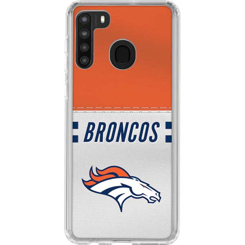 NFL Denver Broncos White Striped Galaxy A21 Clear Case