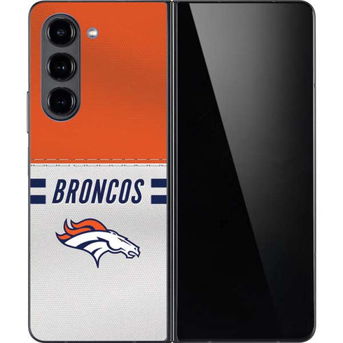 NFL Denver Broncos White Striped Galaxy Z Fold5 5G Skin