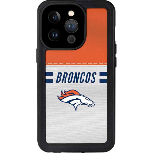 NFL Denver Broncos White Striped iPhone 15 Pro Waterproof Case