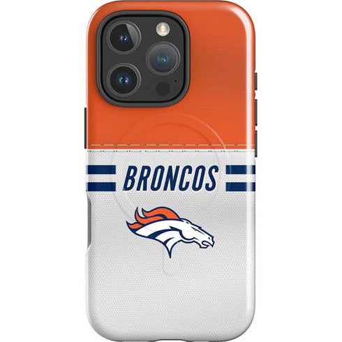 NFL Denver Broncos White Striped iPhone 16 Pro Magsafe Impact Case