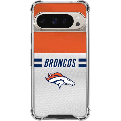 NFL Denver Broncos White Striped Pixel 9/9 Pro Clear Case