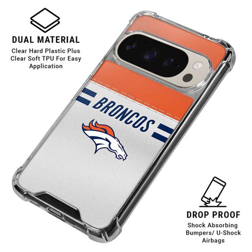 NFL Denver Broncos White Striped Pixel 9/9 Pro Clear Case