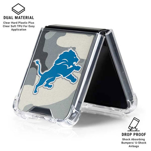 NFL Detriot Lions Camo Galaxy Z Flip6 Clear Case