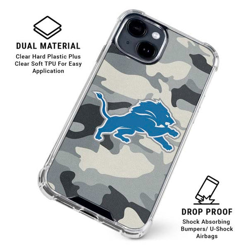 NFL Detriot Lions Camo iPhone 15 Clear Case