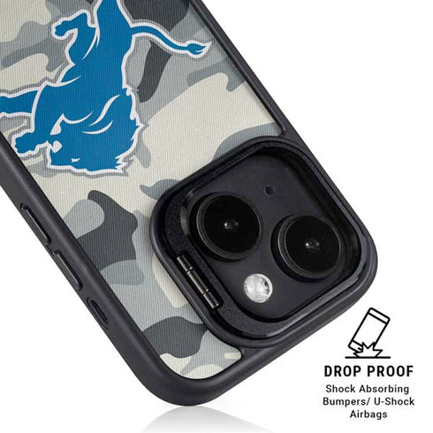 NFL Detriot Lions Camo iPhone 15 Plus Kickstand Case
