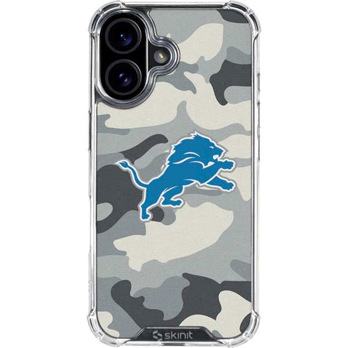 NFL Detriot Lions Camo iPhone 16 Plus Clear Case