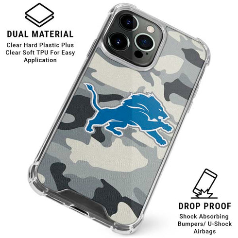 NFL Detriot Lions Camo iPhone 16 Pro Max Clear Case