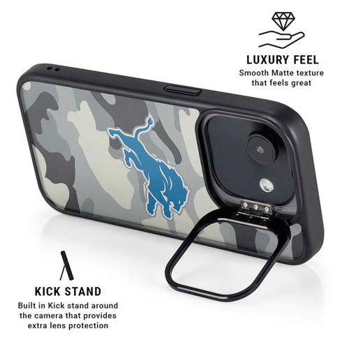 NFL Detriot Lions Camo iPhone 16e Kickstand Case