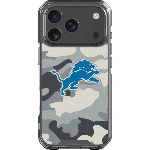 NFL Detriot Lions Camo iPhone 18 Pro Clear Case