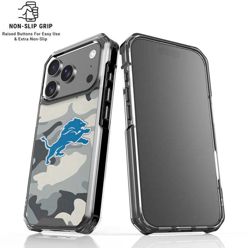 NFL Detriot Lions Camo iPhone 18 Pro Clear Case