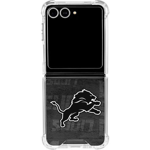 NFL Detroit Lions Black & White Galaxy Z Flip7 Clear Case