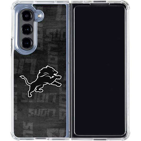 NFL Detroit Lions Black & White Galaxy Z Fold5 5G Clear Case