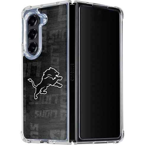 NFL Detroit Lions Black & White Galaxy Z Fold5 5G Clear Case