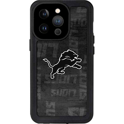 NFL Detroit Lions Black & White iPhone 15 Pro Waterproof Case