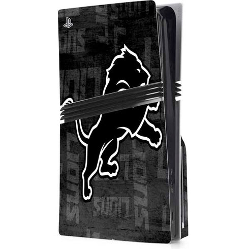 NFL Detroit Lions Black & White PS5 Pro Disk Console Skin
