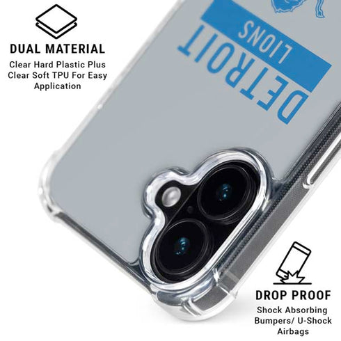 NFL Detroit Lions Grey Performance Series iPhone 16 Clear Case