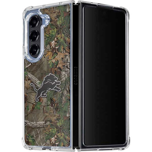 NFL Detroit Lions Realtree Xtra Green Camo Galaxy Z Fold5 5G Clear Case