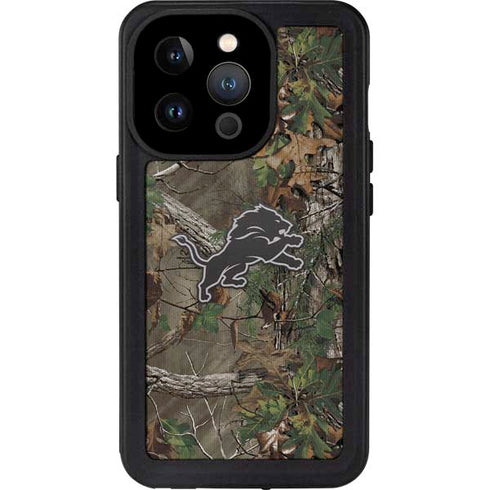 NFL Detroit Lions Realtree Xtra Green Camo iPhone 15 Pro Waterproof Case