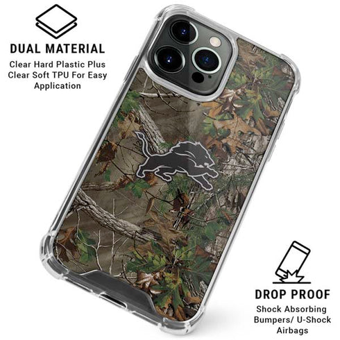 NFL Detroit Lions Realtree Xtra Green Camo iPhone 16 Pro Max Clear Case