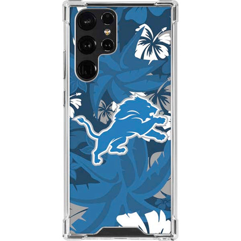 NFL Detroit Lions Tropical Print Galaxy S23 Ultra Clear Case