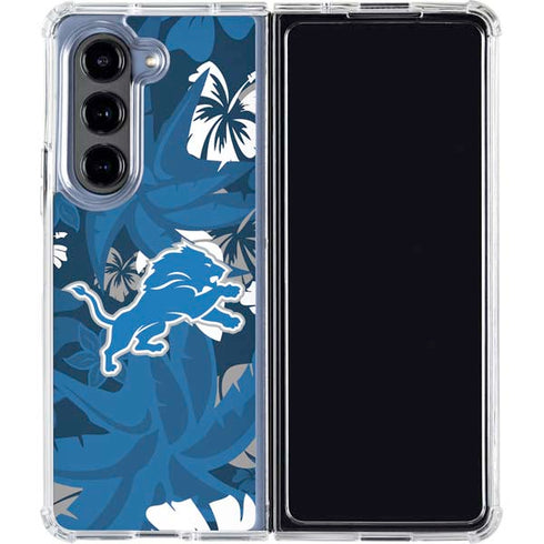 NFL Detroit Lions Tropical Print Galaxy Z Fold5 5G Clear Case