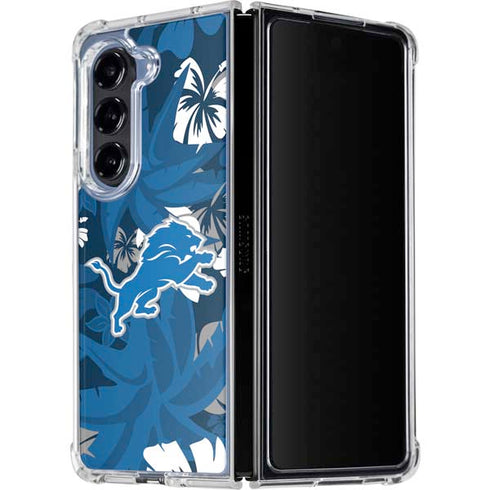 NFL Detroit Lions Tropical Print Galaxy Z Fold5 5G Clear Case