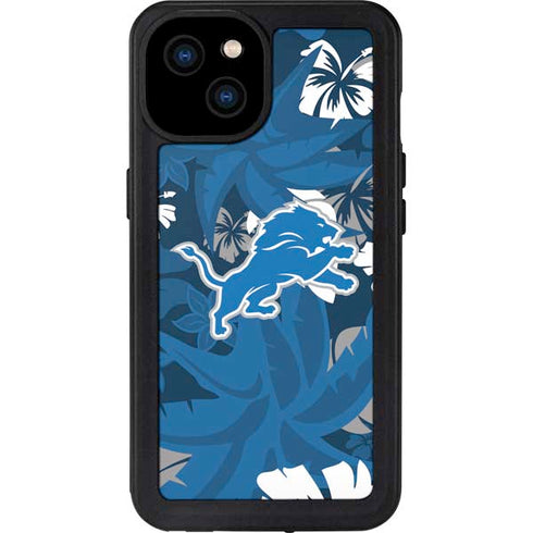 NFL Detroit Lions Tropical Print iPhone 15 Plus Waterproof Case