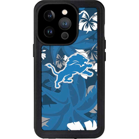NFL Detroit Lions Tropical Print iPhone 15 Pro Waterproof Case