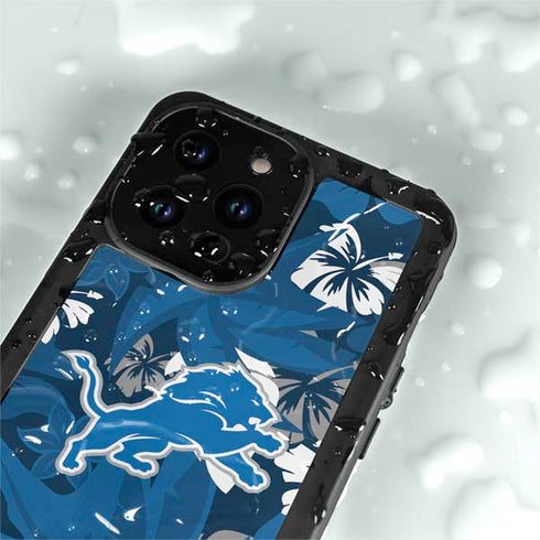 NFL Detroit Lions Tropical Print iPhone 15 Pro Waterproof Case