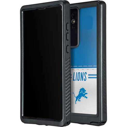 NFL Detroit Lions White Striped Galaxy S24 Ultra Waterproof Case
