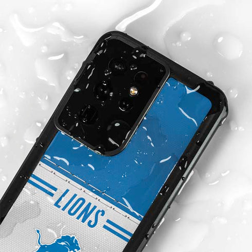 NFL Detroit Lions White Striped Galaxy S24 Ultra Waterproof Case