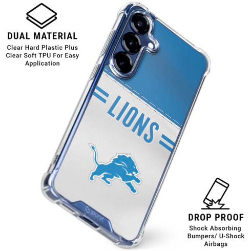NFL Detroit Lions White Striped Galaxy S25 Clear Case