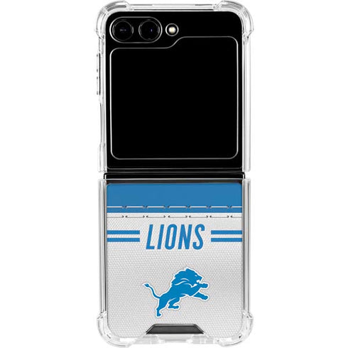 NFL Detroit Lions White Striped Galaxy Z Flip6 Clear Case