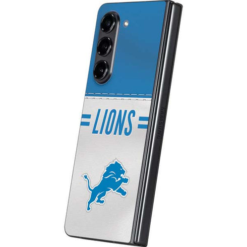 NFL Detroit Lions White Striped Galaxy Z Fold5 5G Skin