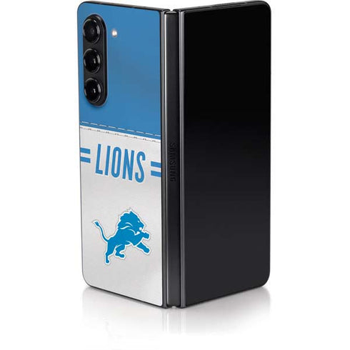 NFL Detroit Lions White Striped Galaxy Z Fold5 5G Skin