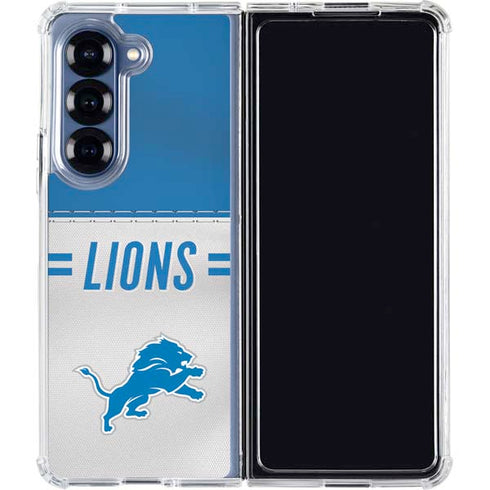 NFL Detroit Lions White Striped Galaxy Z Fold6 Clear Case