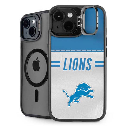 NFL Detroit Lions White Striped iPhone 15 Plus Kickstand Case