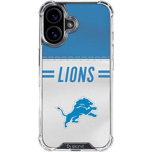 NFL Detroit Lions White Striped iPhone 16 Plus Clear Case