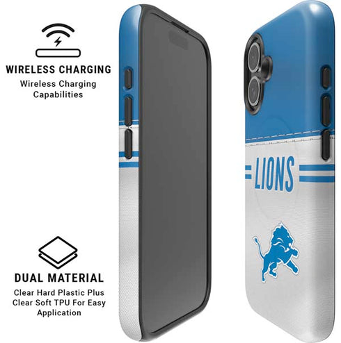NFL Detroit Lions White Striped iPhone 16 Plus Magsafe Impact Case
