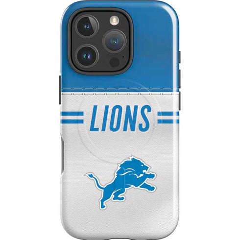 NFL Detroit Lions White Striped iPhone 16 Pro Magsafe Impact Case