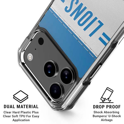 NFL Detroit Lions White Striped iPhone 18 Pro Clear Case