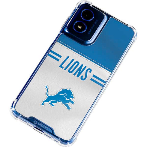 NFL Detroit Lions White Striped Moto G 5G (2024) Clear Case