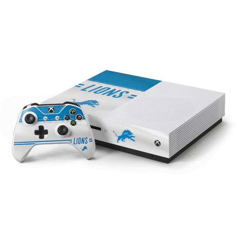 NFL Detroit Lions White Striped Xbox One S Console and Controller Bundle Skin