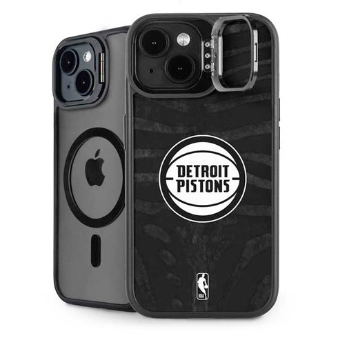 NBA Detroit Pistons Black Animal Print iPhone 15 Plus Kickstand Case