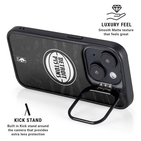 NBA Detroit Pistons Black Animal Print iPhone 15 Plus Kickstand Case