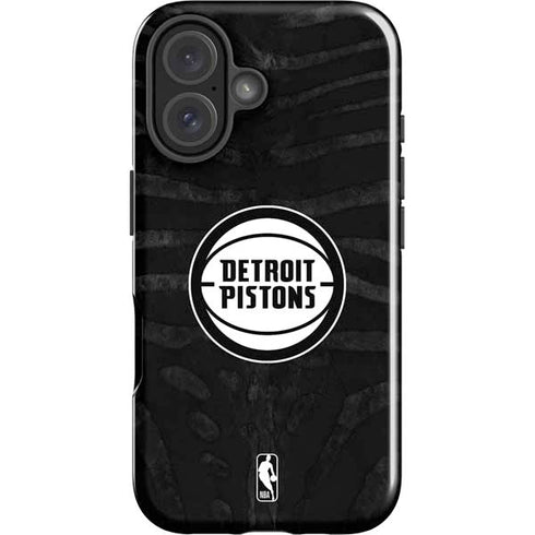 NBA Detroit Pistons Black Animal Print iPhone 16 Plus Impact Case