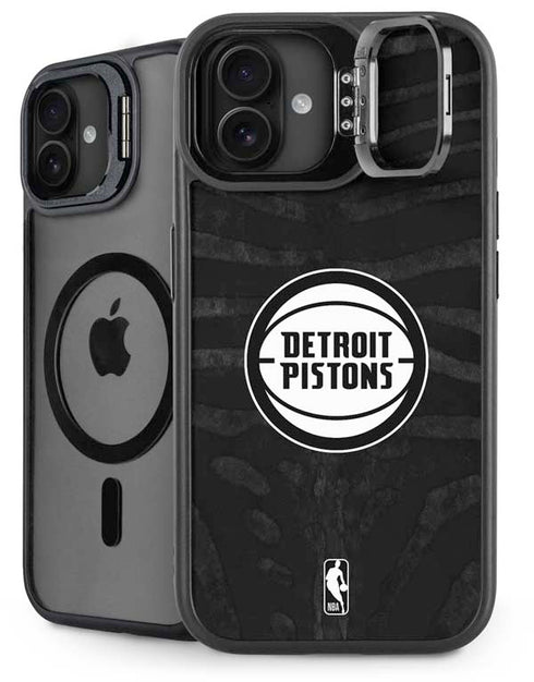 NBA Detroit Pistons Black Animal Print iPhone 16 Plus Kickstand Case