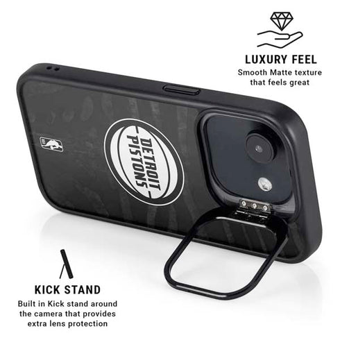 NBA Detroit Pistons Black Animal Print iPhone 16e Kickstand Case
