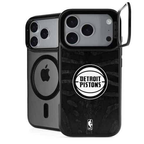 NBA Detroit Pistons Black Animal Print iPhone 17 Pro Max Kickstand Case