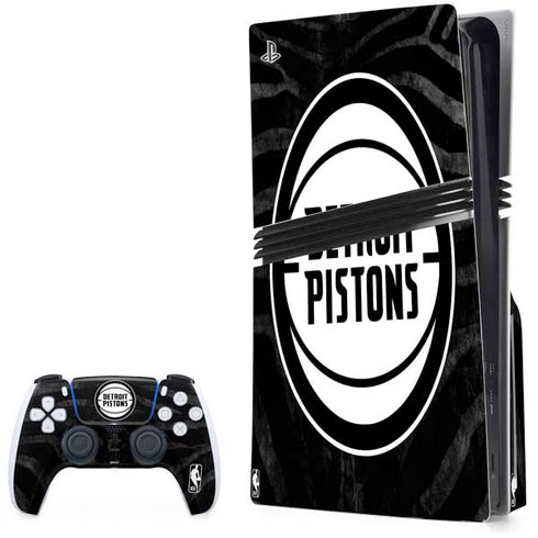 NBA Detroit Pistons Black Animal Print PS5 Pro Disk Bundle Skin